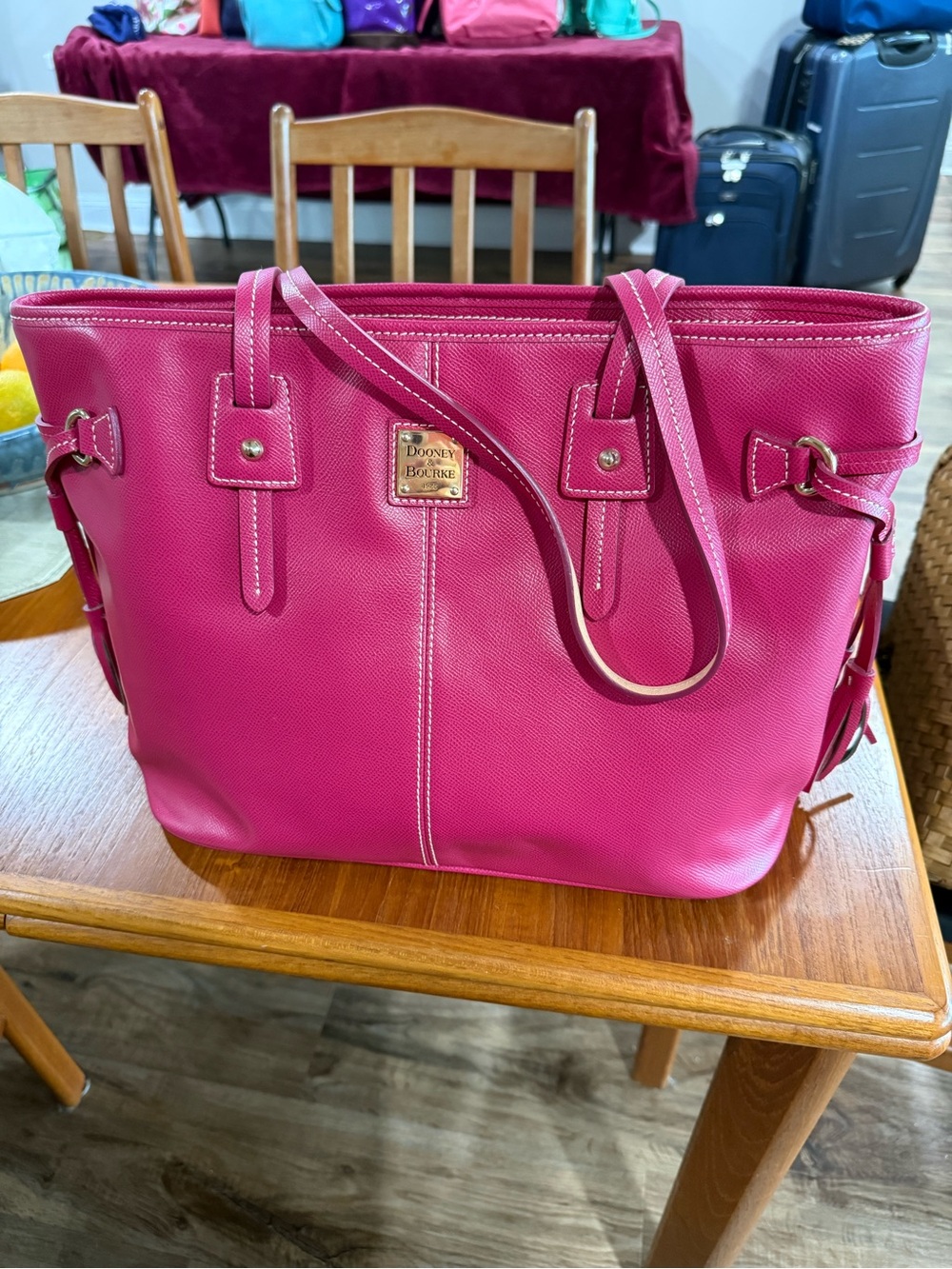 Dooney & Bourke Pebble Leather Tassel Tote Pink Safiano Large Shopper Bag